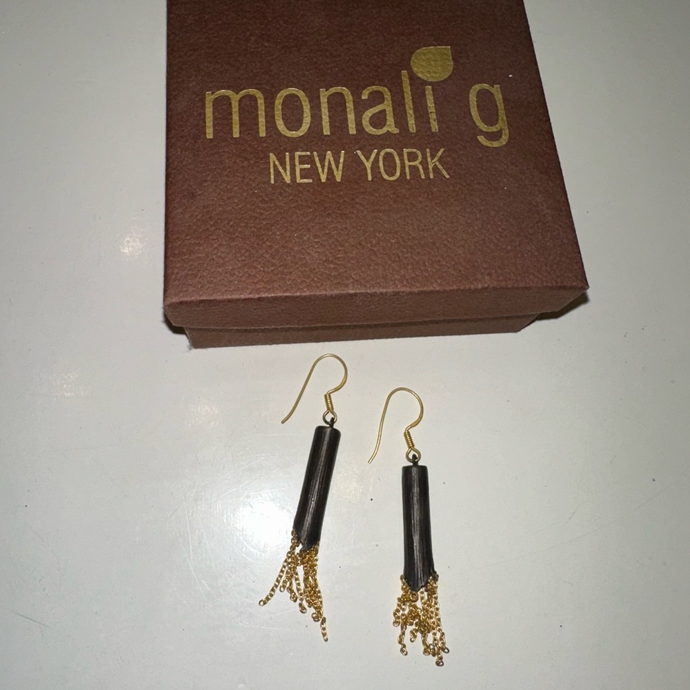 REVOLVE Gold and Black Geometric Dangle Earrings Monali G NYC